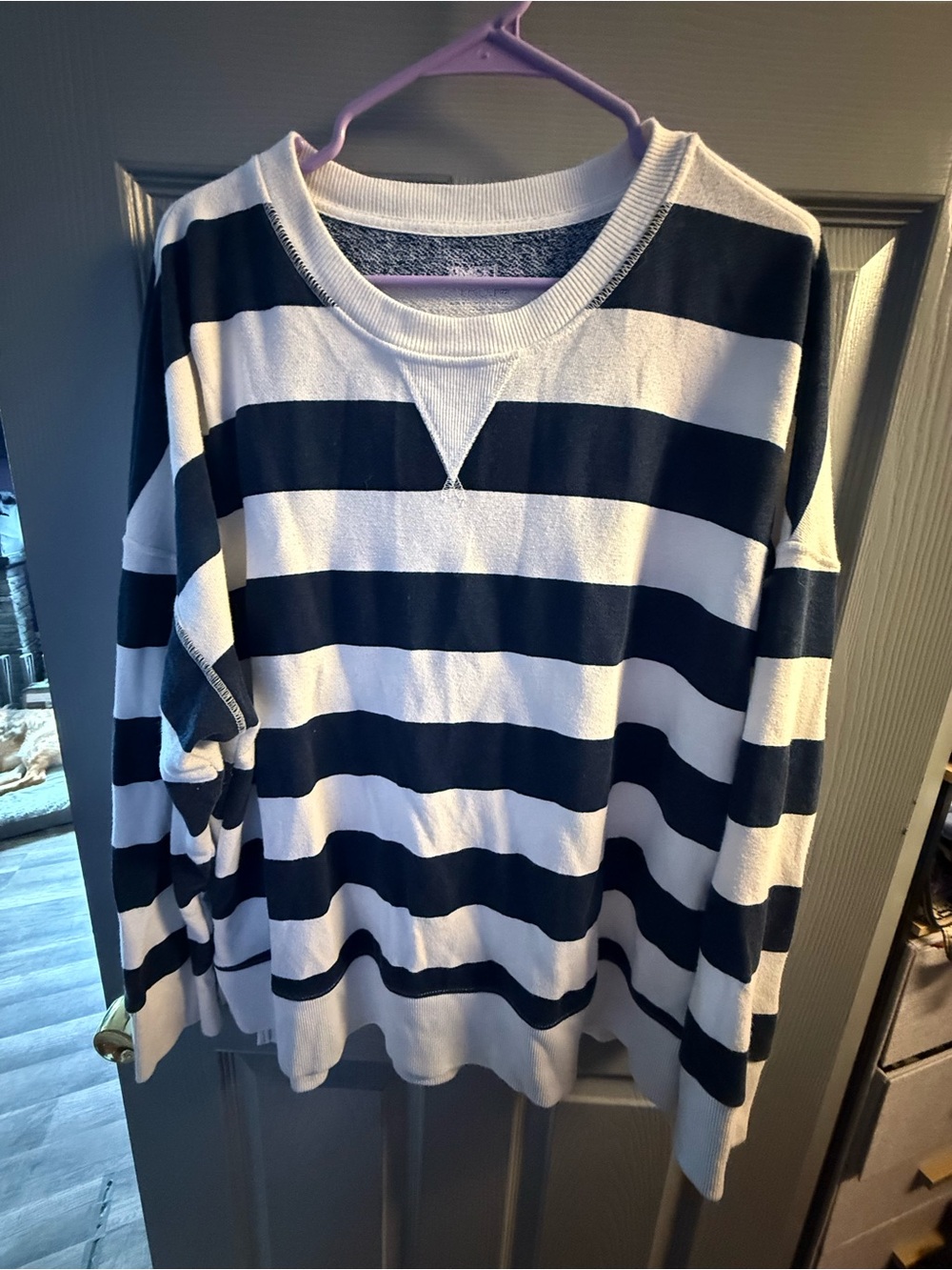 Time and Tru Navy & White Striped Scoop Neck Sweater